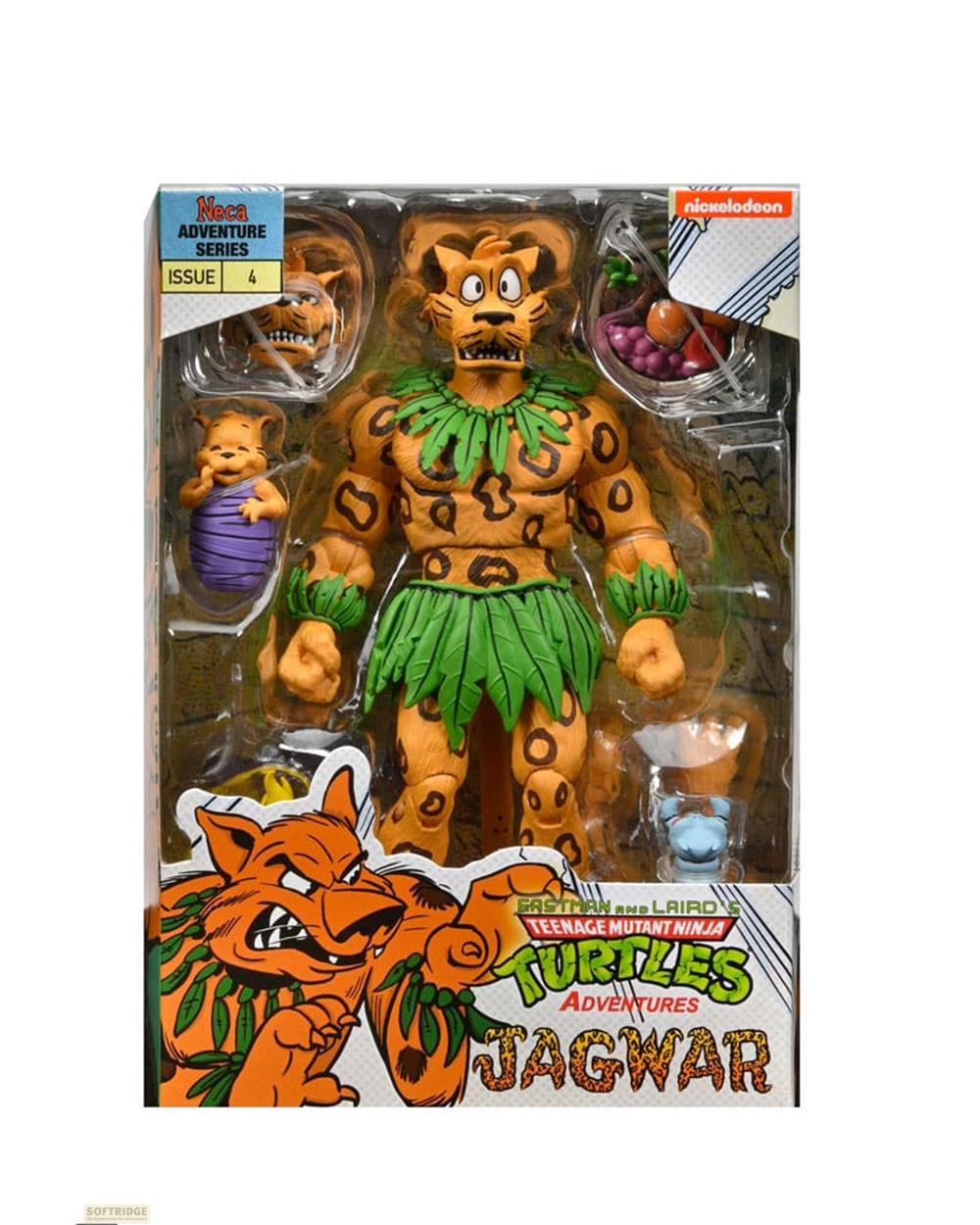 Figura de acción de Jagwar en caja con accesorios y gráfico de aventuras.