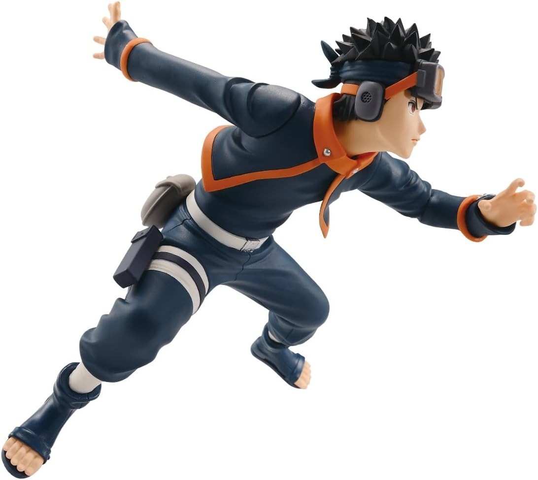 Figura de acción de un personaje masculino corriendo con traje azul y naranja y gafas en la cabeza.
