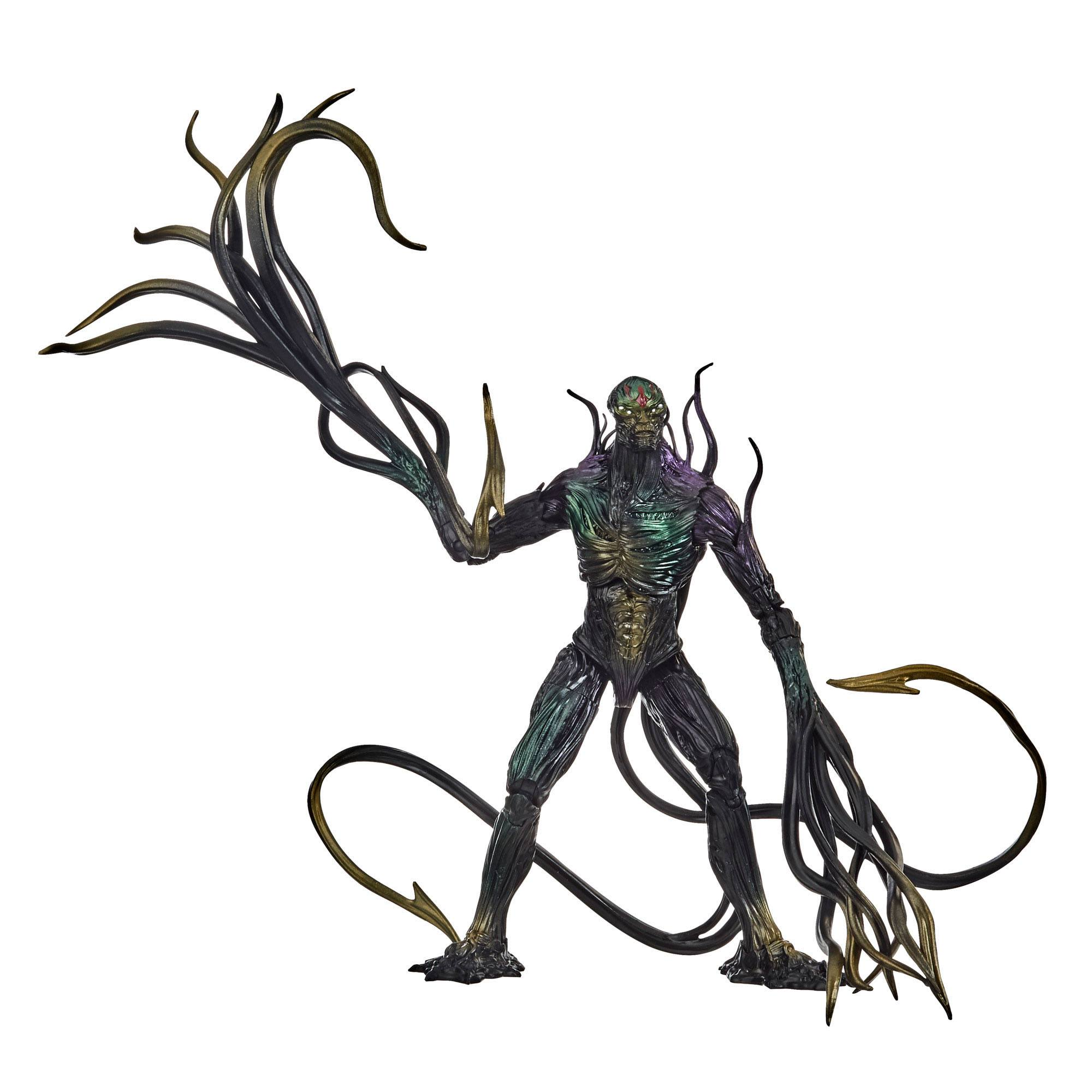 Figura de acción oscura con tentáculos y detalles amarillos.