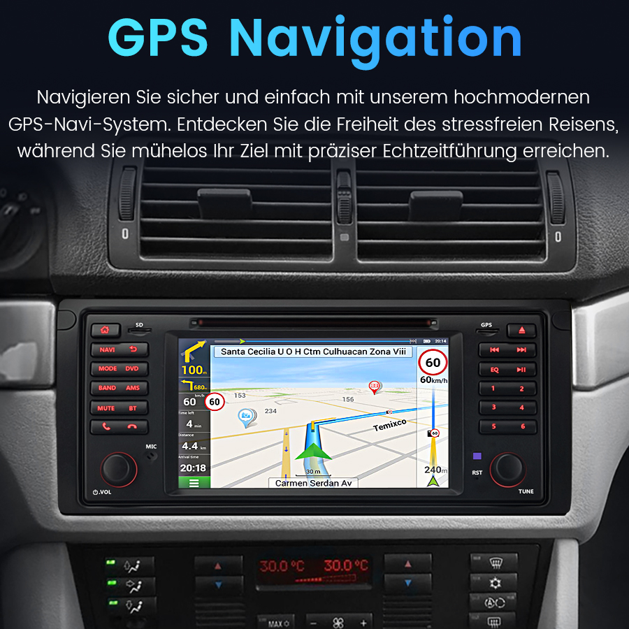 Moderne GPS-Navigation in einem Auto-Armaturenbrett mit digitalen Karten.