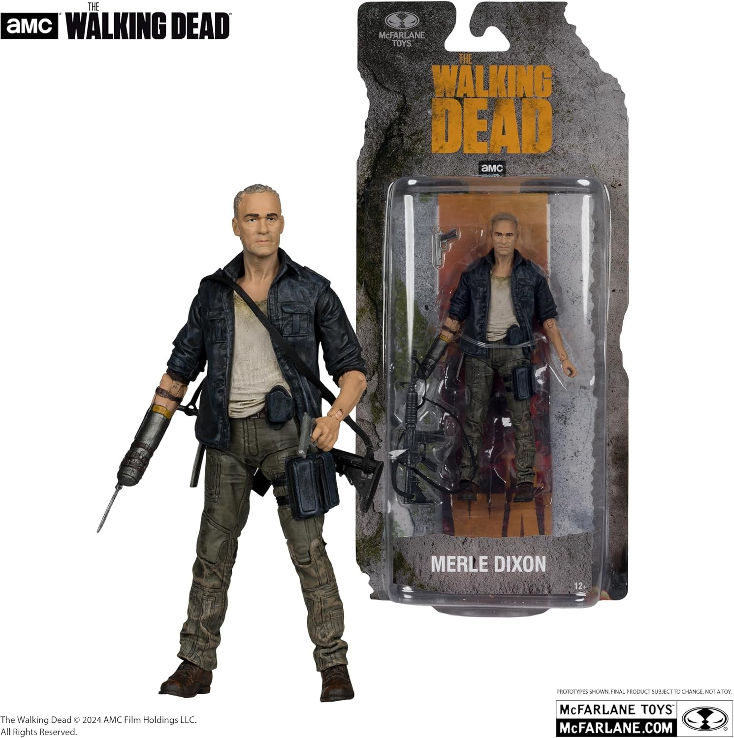 Figura de acción de Merle Dixon de The Walking Dead junto a su embalaje.
