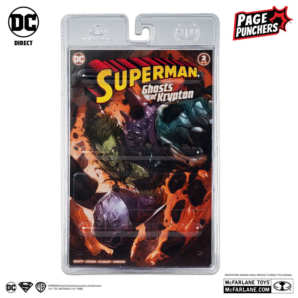 Figura de acción de Superman: Ghosts of Krypton en blíster de plástico sellado con fondo de cómic.