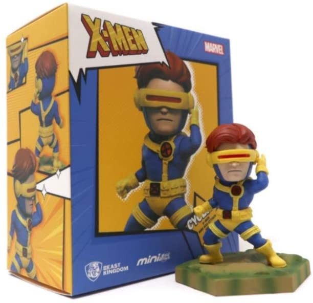 Una figura de acción de Cíclope de X-Men se encuentra junto a su caja ilustrada.