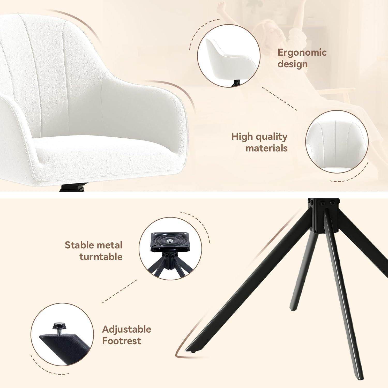 Immagine di una sedia bianca con design ergonomico, materiali di qualità, base girevole stabile e poggiapiedi regolabile.