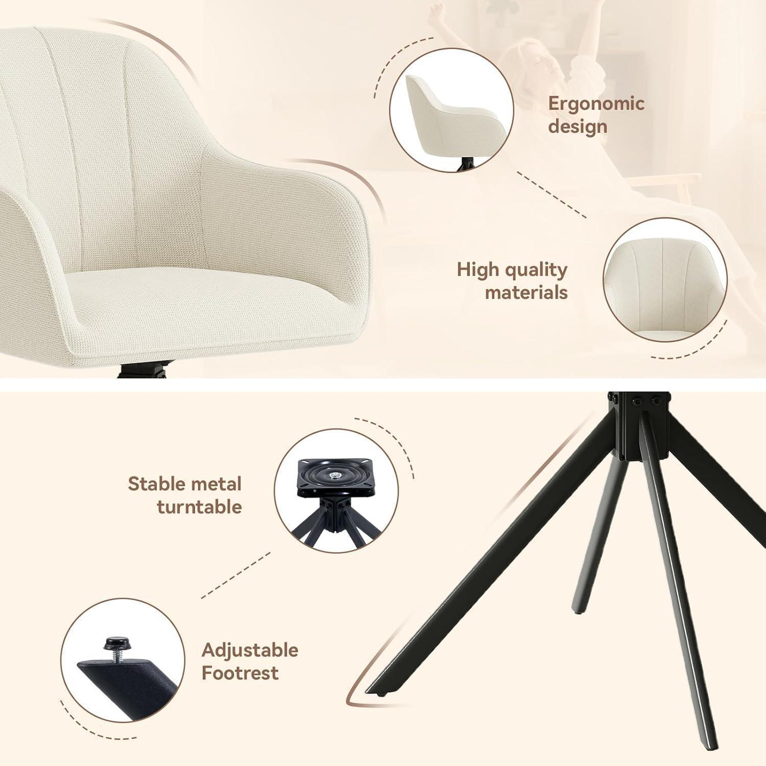 Sedia da ufficio beige con design ergonomico, base in metallo e dettagli regolabili.