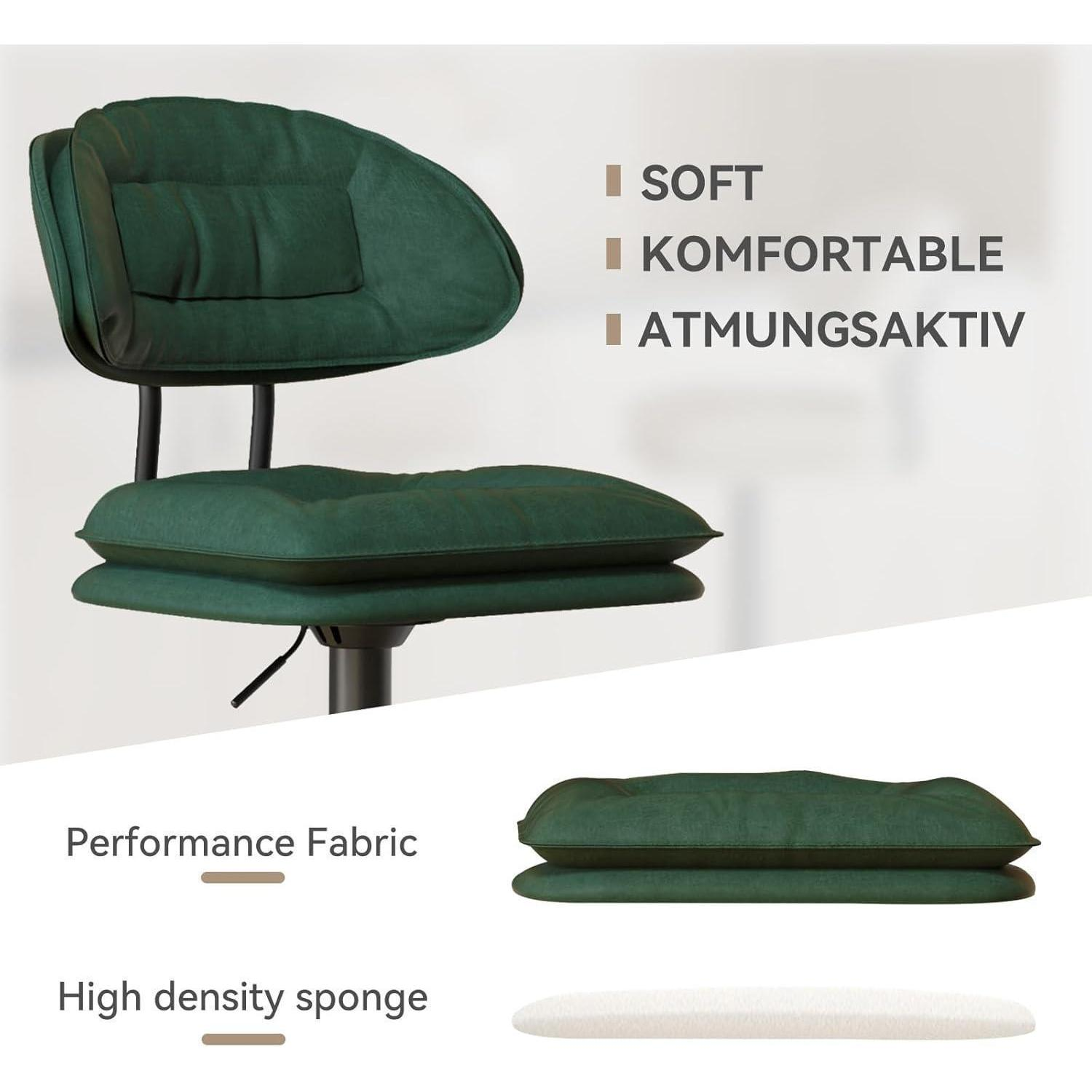 Sedia verde con rivestimento in tessuto, imbottitura in schiuma, morbida e traspirante.