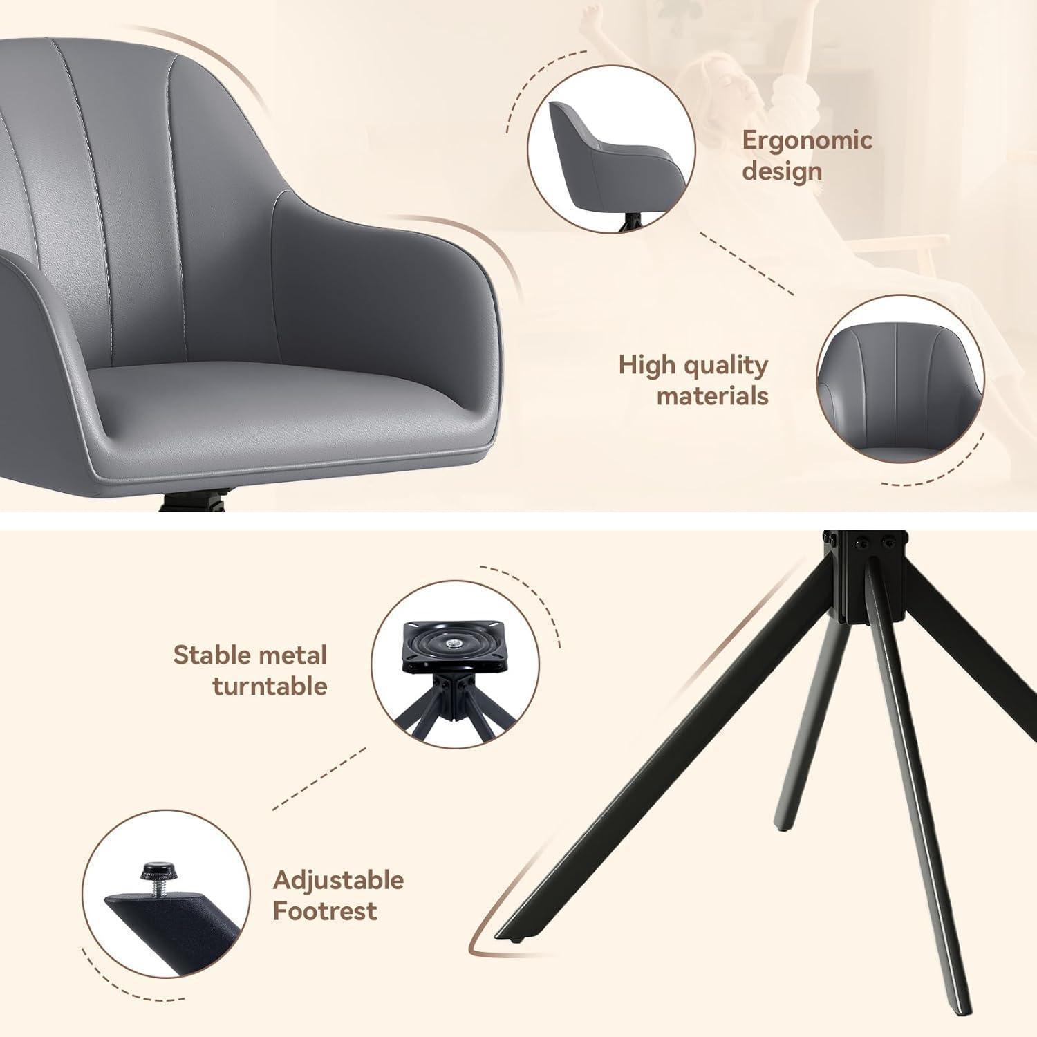 Sedia da ufficio grigia con design ergonomico, base in metallo e seduta girevole.