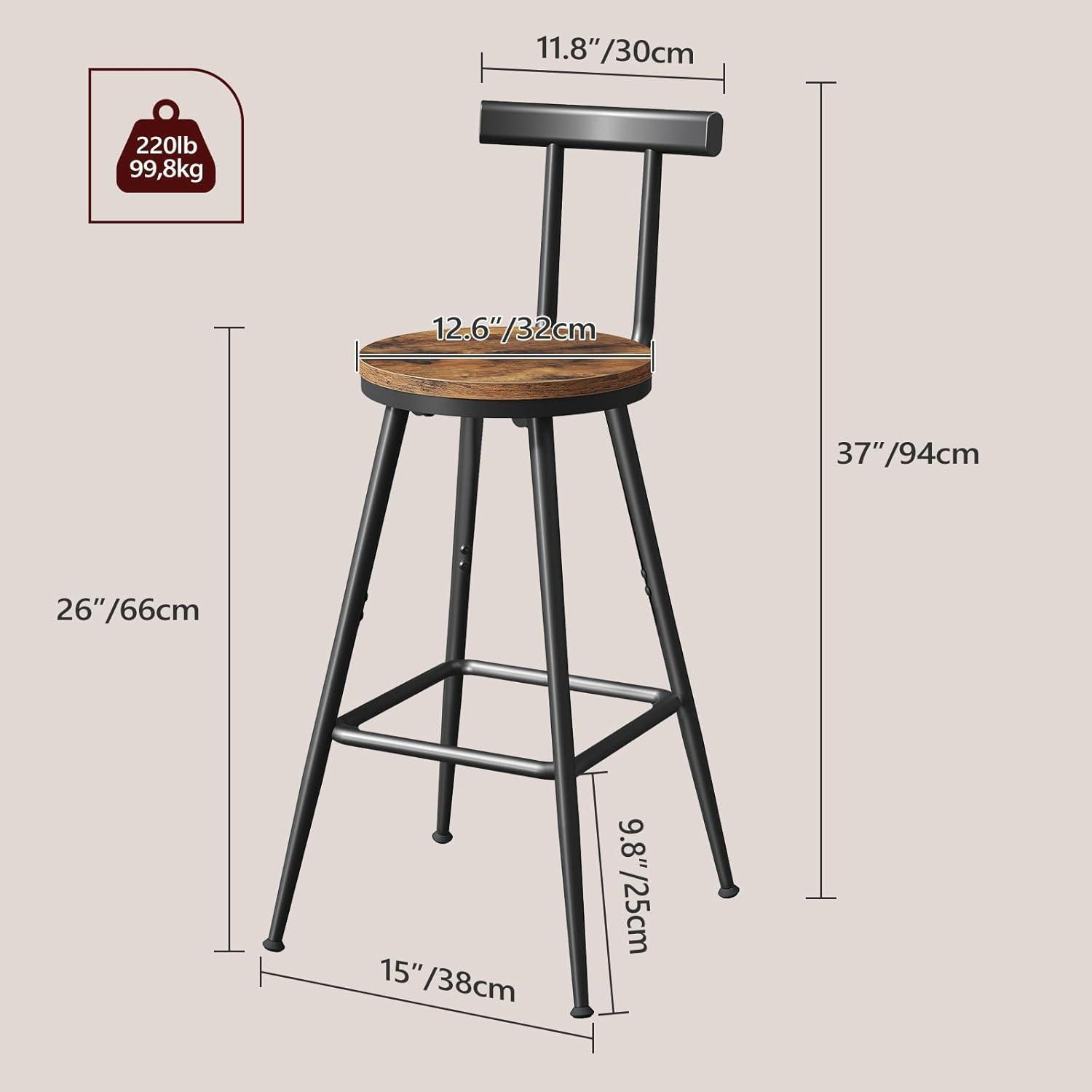 Disegno tecnico di uno sgabello da bar con dimensioni e limite di peso.