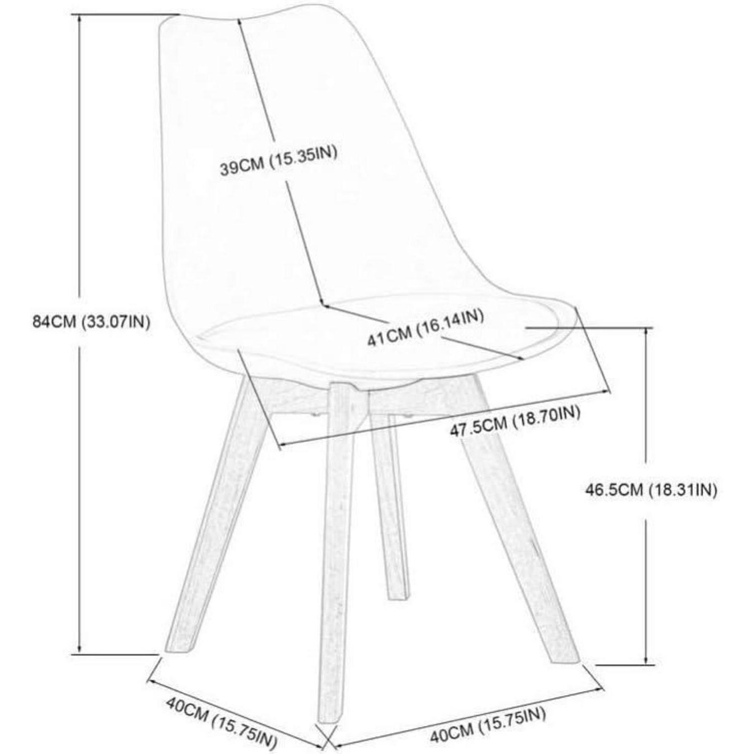Disegno al tratto di una sedia con dimensioni in centimetri e pollici.