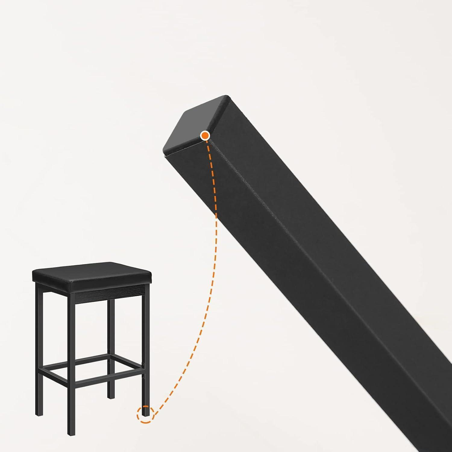 Uno sgabello da bar nero con enfasi su una gamba e una linea arancione tratteggiata.