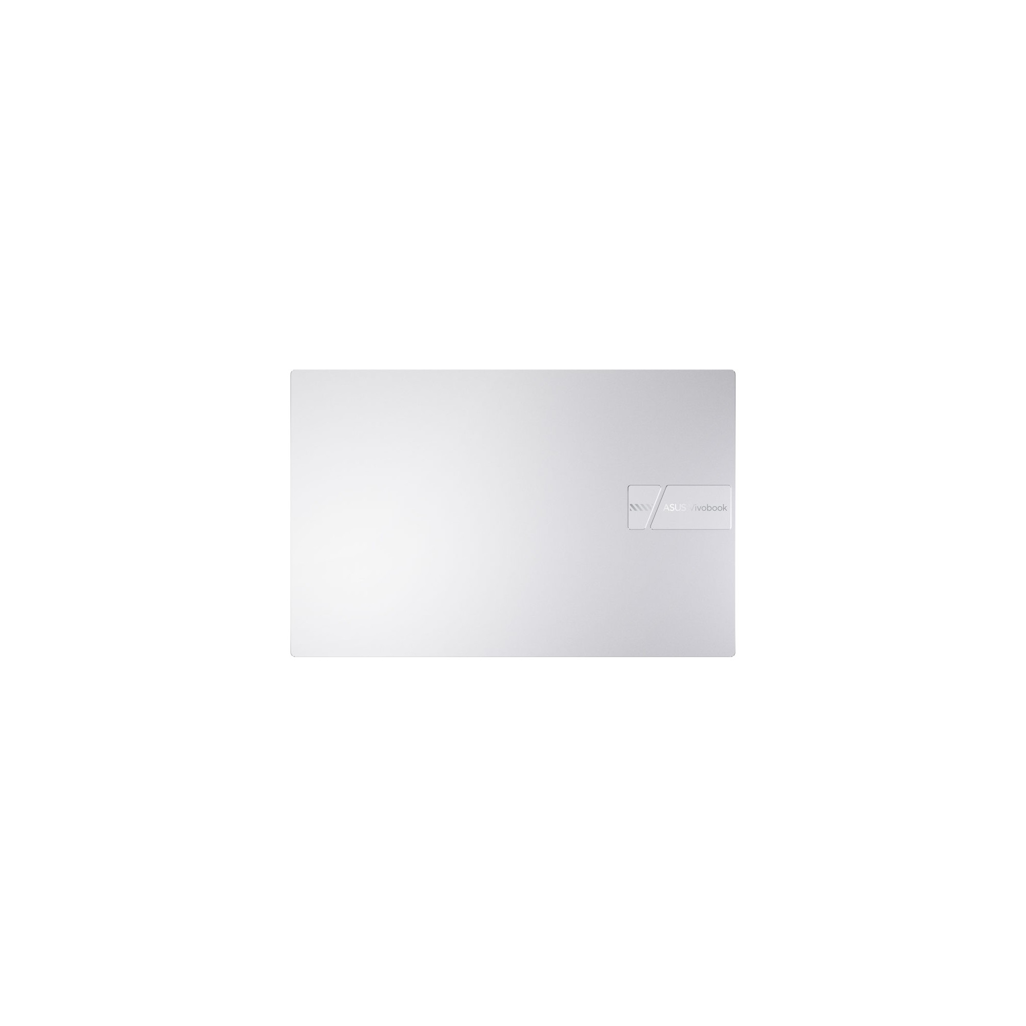 Beyaz arkaplanda kapalı gümüş renkli Asus Vivobook dizüstü bilgisayar.
