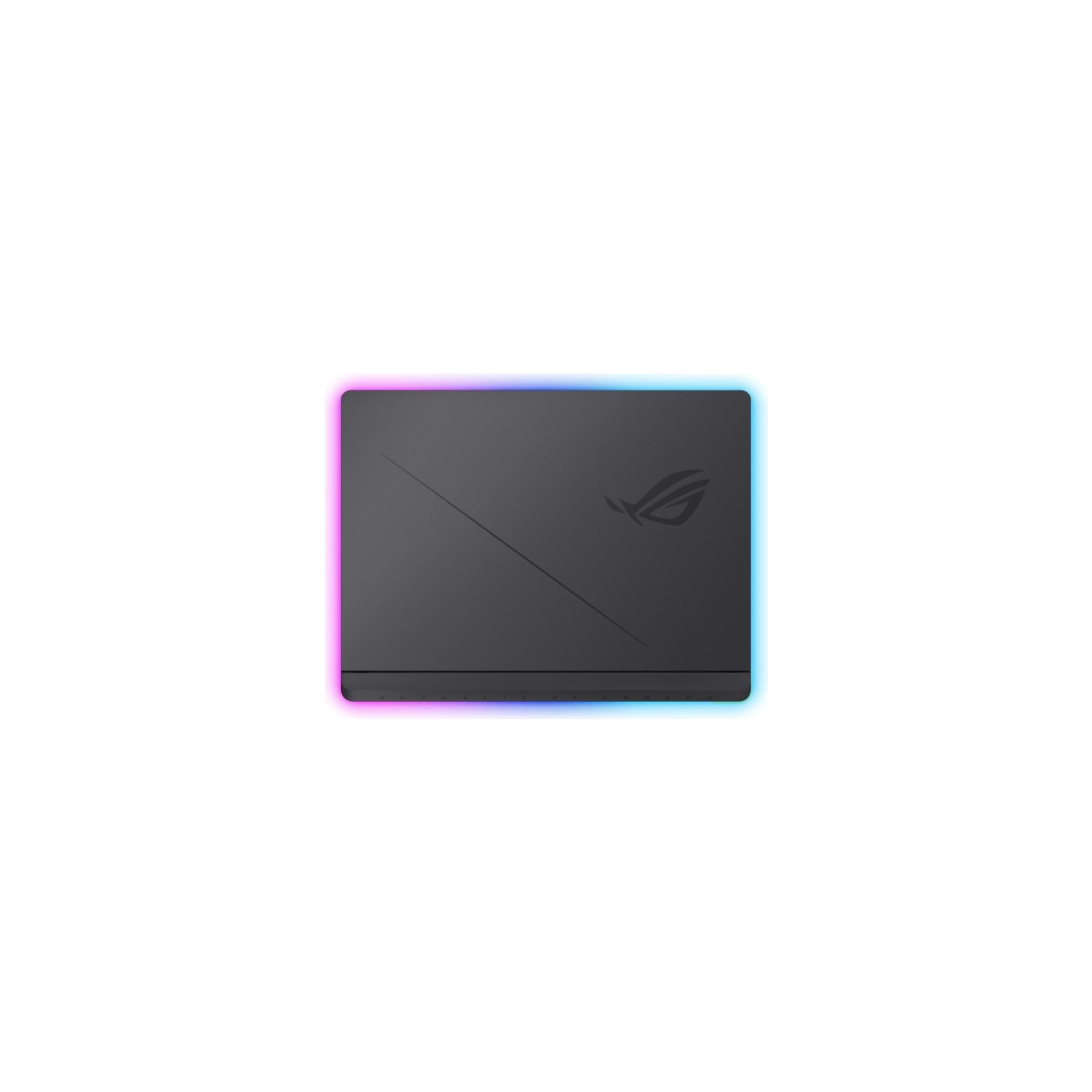 ROG logolu ve renkli RGB aydınlatmalı kapalı gri dizüstü bilgisayar.