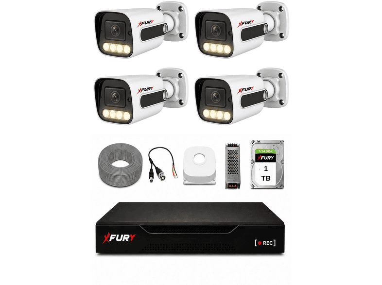 FURY 4 Kameralı 4 Warm LED Gece Renkli Görüş 1 TB HDD 5500 Güvenlik Kamera Seti Beyaz