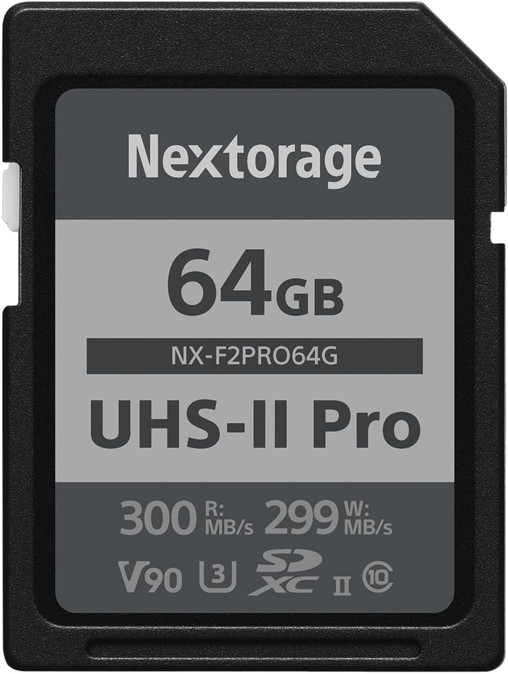 Carte mémoire SD Nextorage 64Go UHS-II Pro avec spécifications.