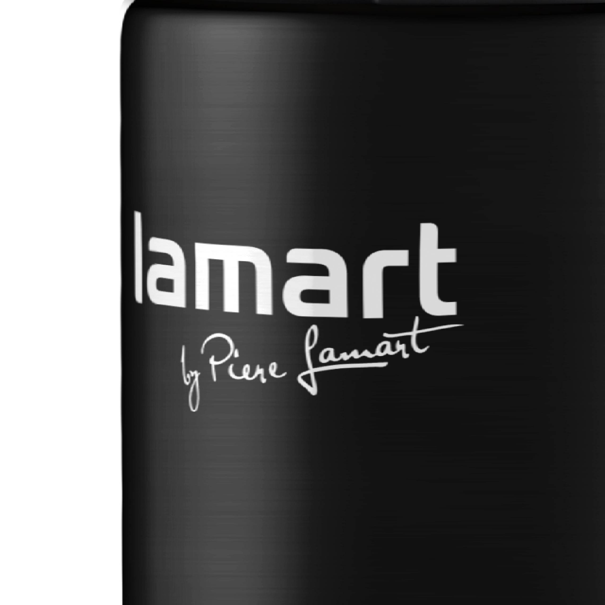 Czarna butelka z białym napisem Lamart i By Piere Lamart.