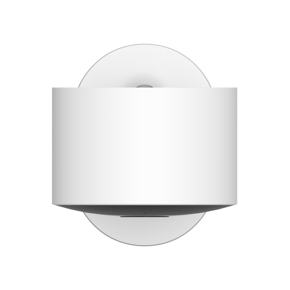 Biała lampa ścienna z okrąg łą podstawą i cylindrycznym kloszem.