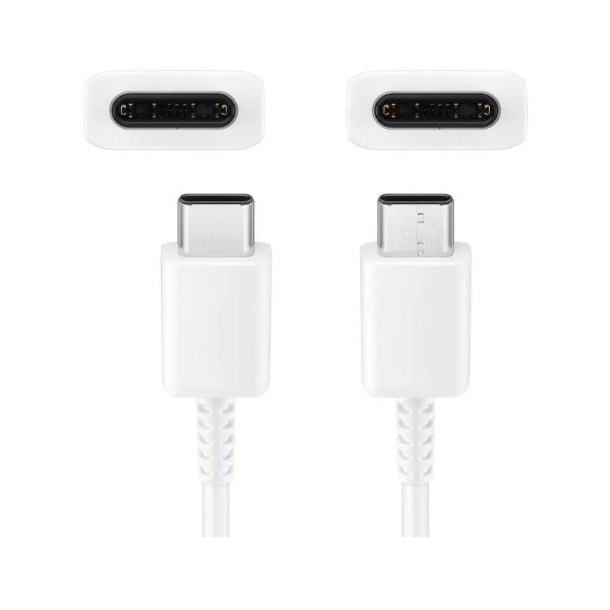 Zwei weiße USB-C-Ladekabel mit magnetischen Adaptern vor weißem Hintergrund.