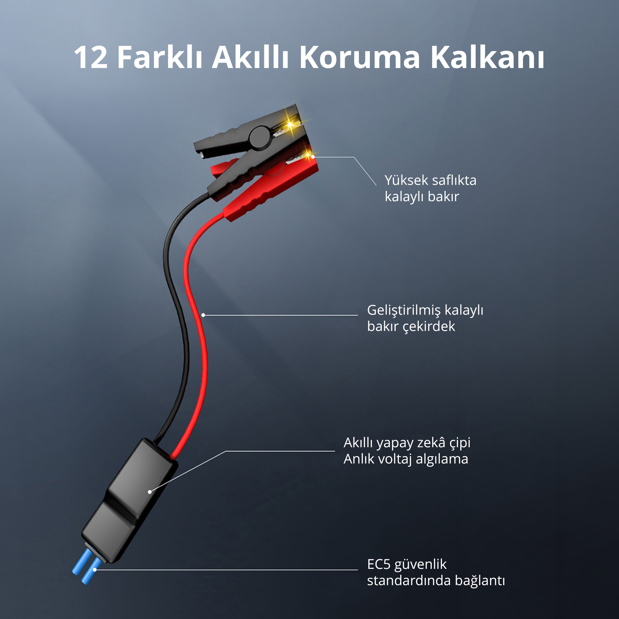 Mavi arka plan üzerinde açıklayıcı metinlerle takviye kablosu şeması.