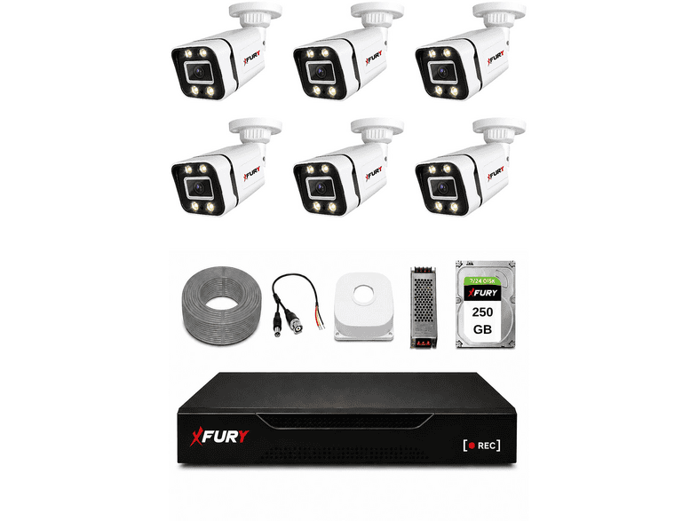 FURY 6 Kameralı 4 Warm LED Gece Renkli Görüş 250 GB HDD 5580 Güvenlik Kamera Seti Kahverengi