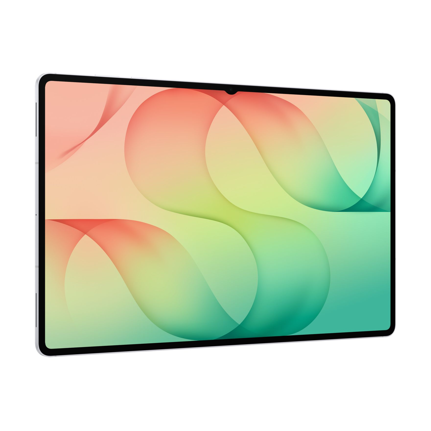 Ein Tablet mit einem hellen, gewellten Farbverlauf in Rot und Grün auf dem Bildschirm.