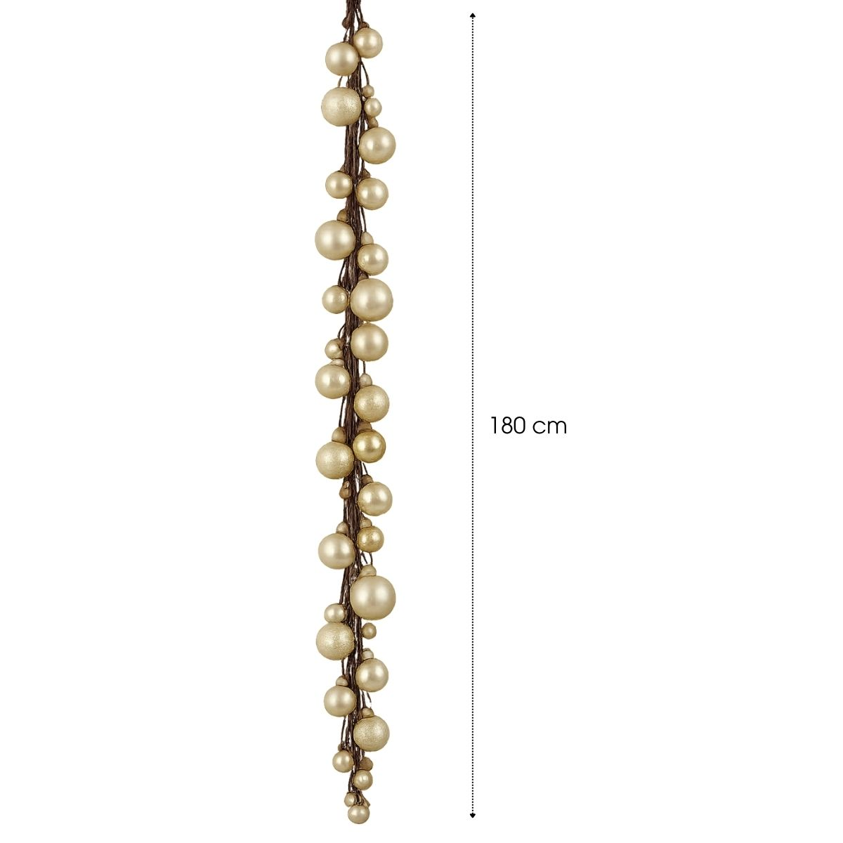 An 180 cm long garland made of brown twigs featuring gold-colored balls of various sizes.