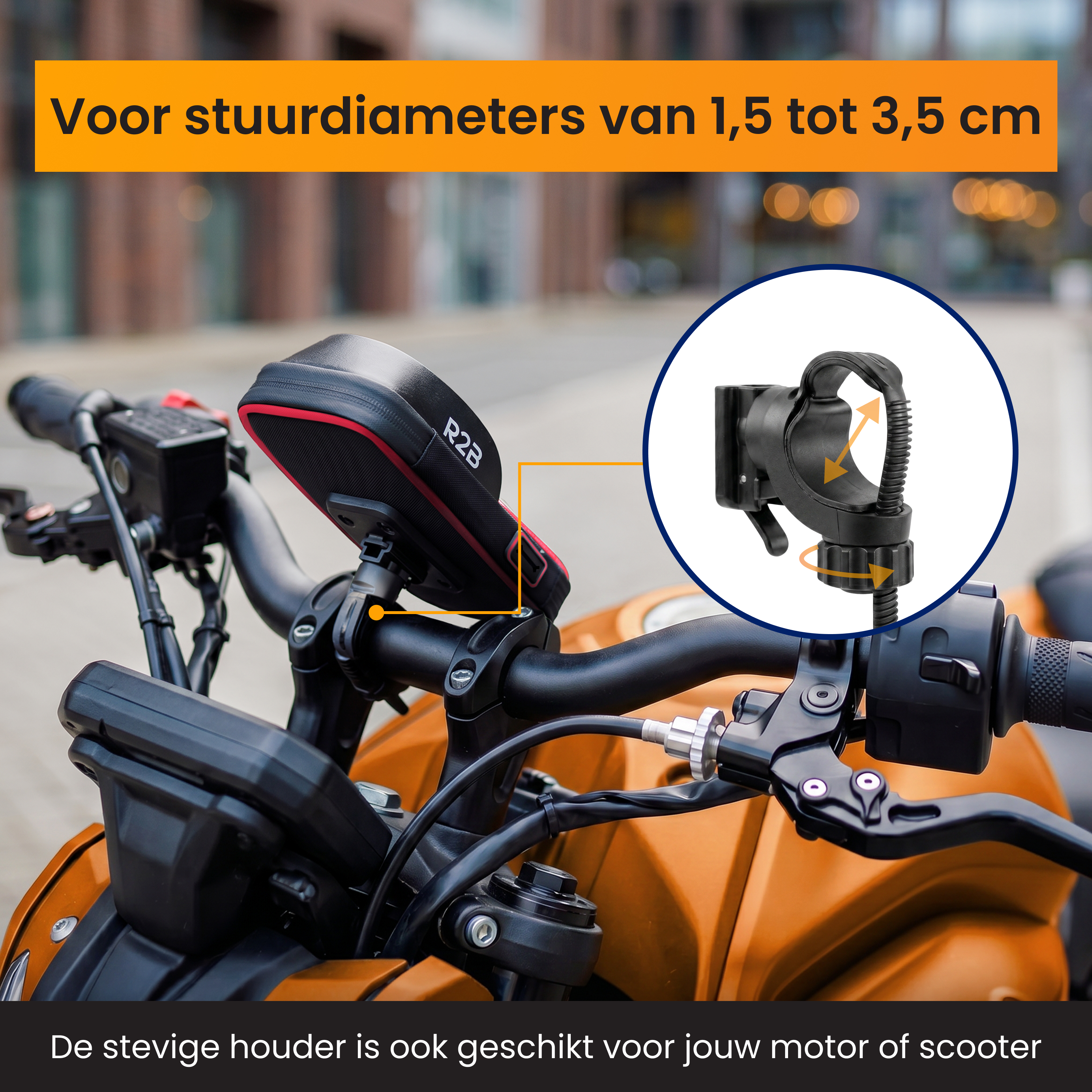 Stuurtas op een motorstuur met detailweergave van de houder.