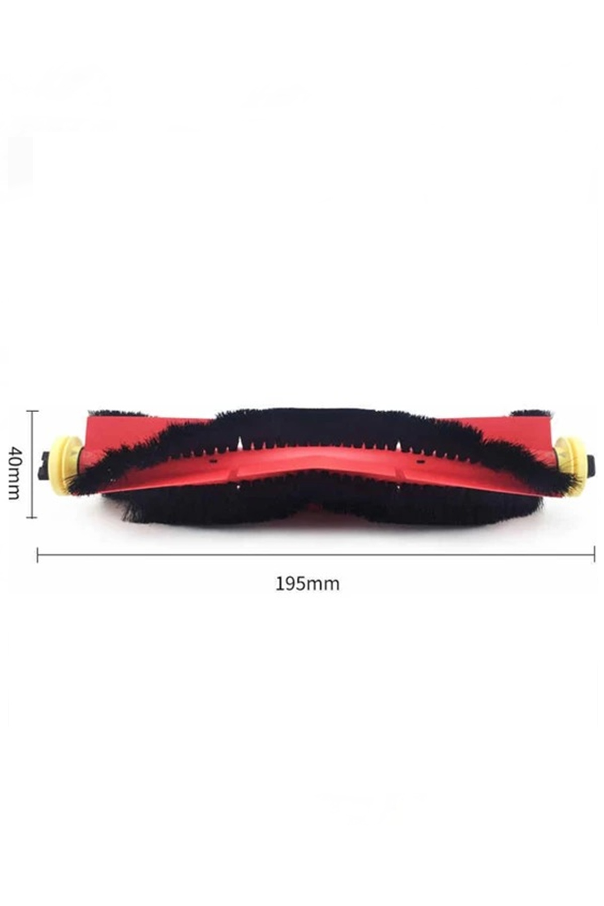 Sarı uçlu, 195 mm uzunluğunda ve 40 mm genişliğinde kırmızı ve siyah elektrikli süpürge silindir fırçası.