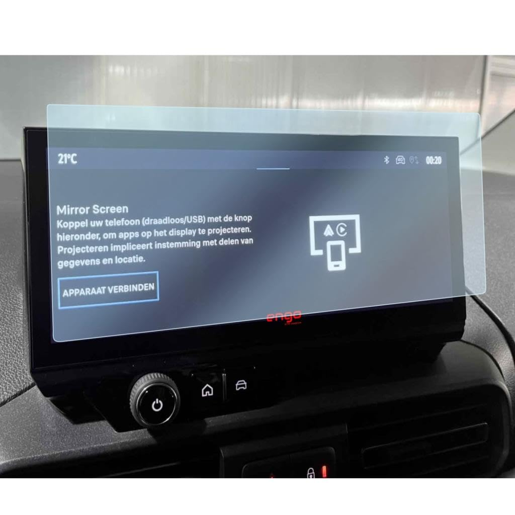 Koruyucu filmlü araç ekranı Hollandaca Mirror Screen talimatlarını gösteriyor.