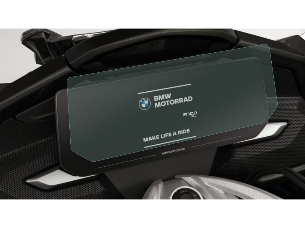 Koruyucu film ve BMW Motorrad Make Life A Ride logolu BMW motosikletin gösterge paneli.
