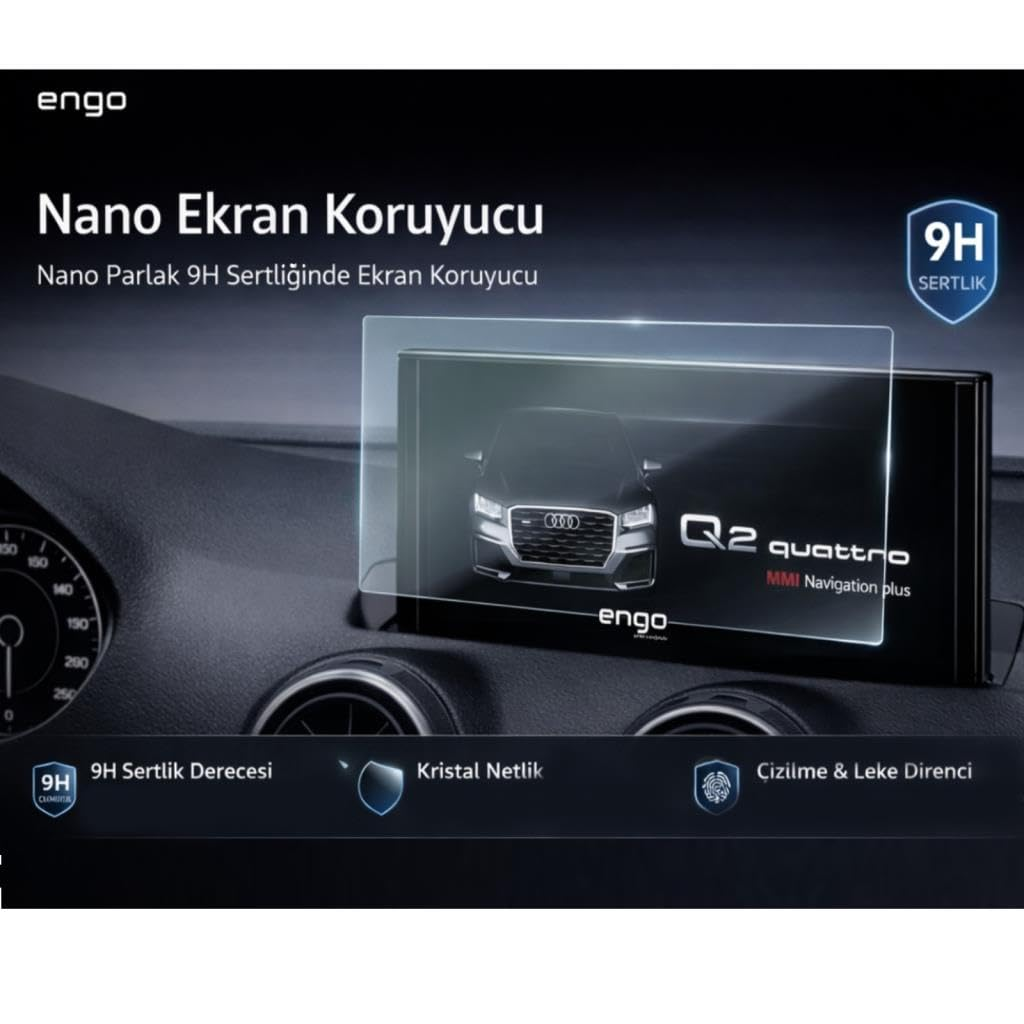 Seffaf nano ekran koruyucu takilmis arac navigasyon ekrani ve metin katmanlari.