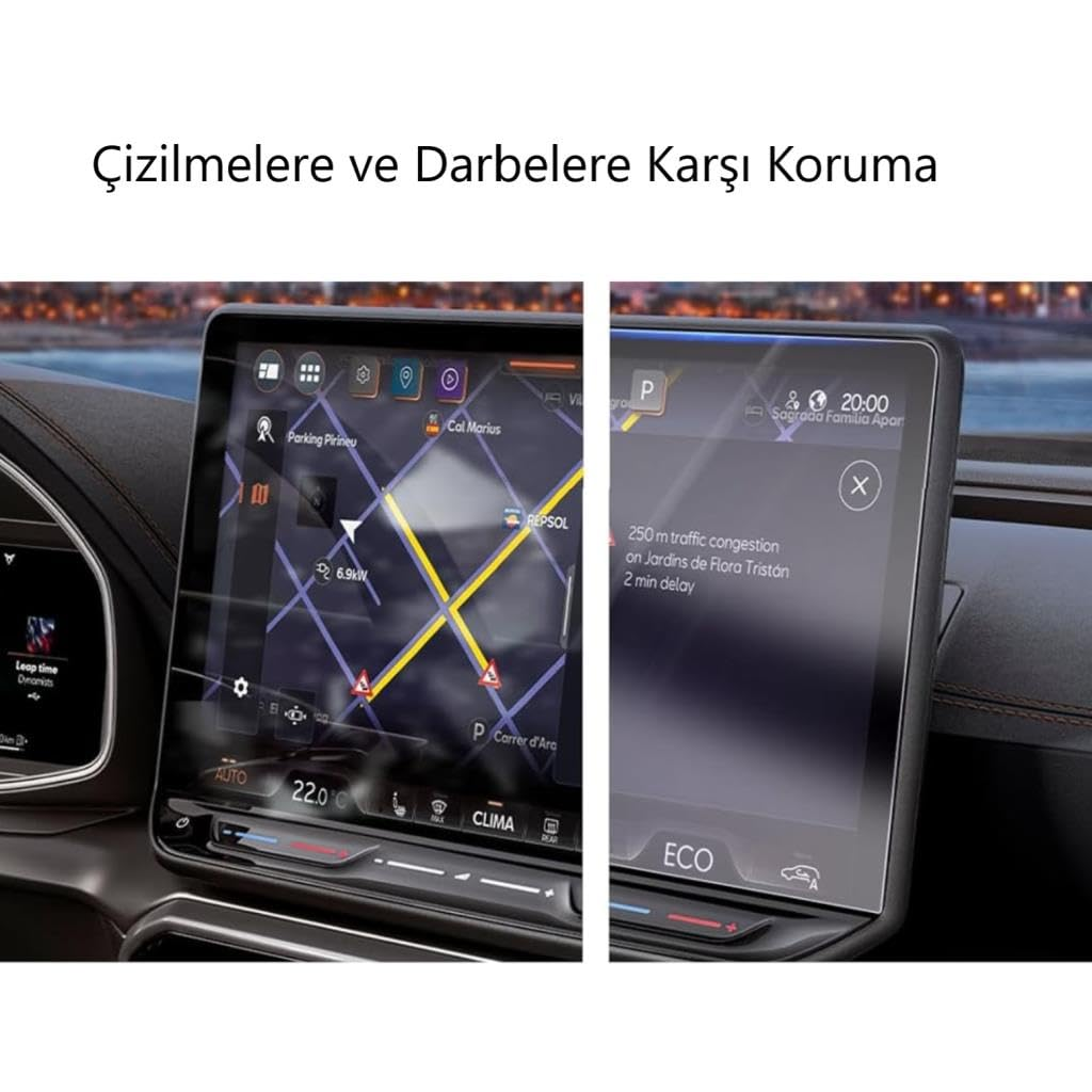 GPS navigasyonu ve trafik uyarıları gösteren araç dokunmatik ekranında koruyucu film.
