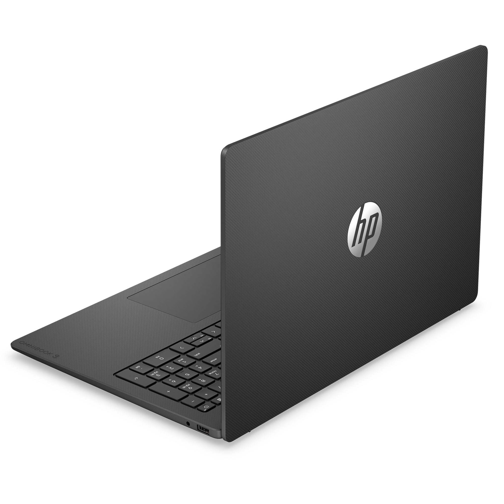 Gümüş renkli logolu, beyaz arka planda hafifçe açık gri HP OmniBook dizüstü bilgisayar.