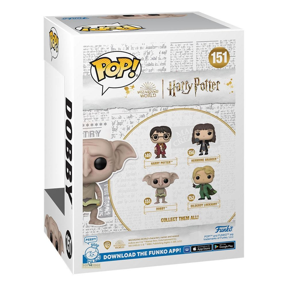 Retro di una scatola Funko Pop Dobby di Harry Potter con illustrazioni.
