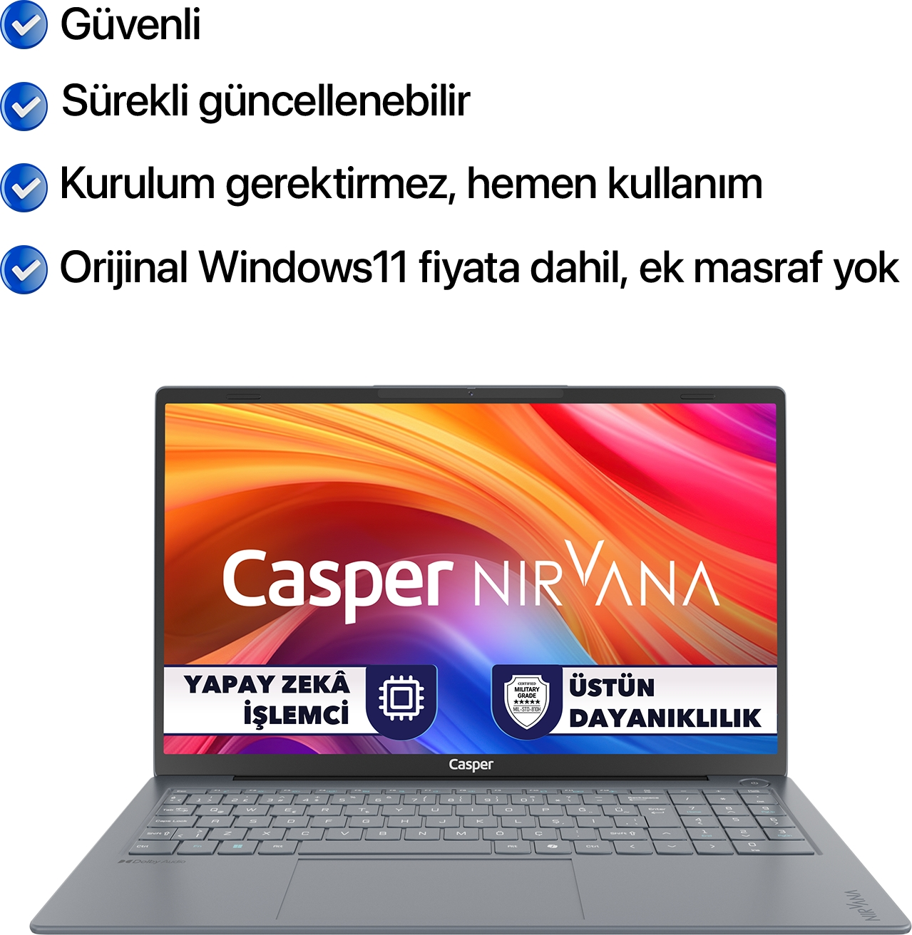 Windows 11, yapay zeka işlemci ve dayanıklılığa sahip Casper Nirvana dizüstü bilgisayar.