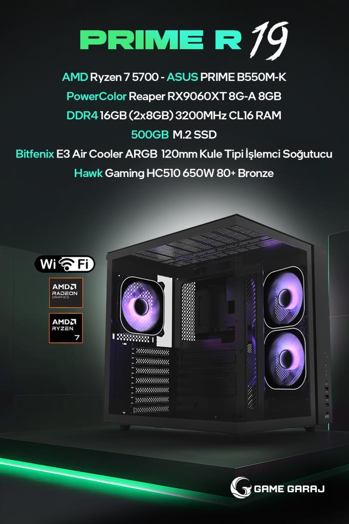 AMD Ryzen 7 ve RX9060XT gibi özelliklere sahip RGB fanlı oyun bilgisayarı.