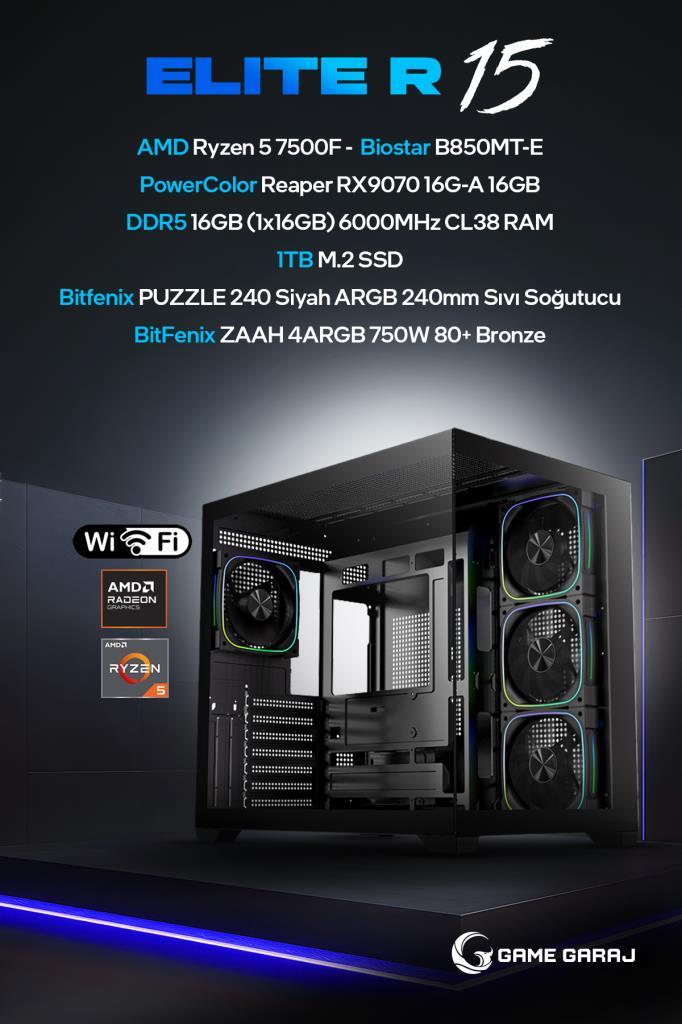 Karanlik arka planda RGB fanlara ve bilesen ozelliklerine sahip siyah bir oyun PC kasasi.