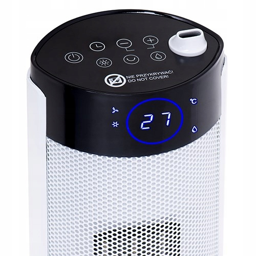 Ein weiß-schwarzes zylindrisches Gerät mit Touch-Bedienung und digitaler LED-Temperaturanzeige.