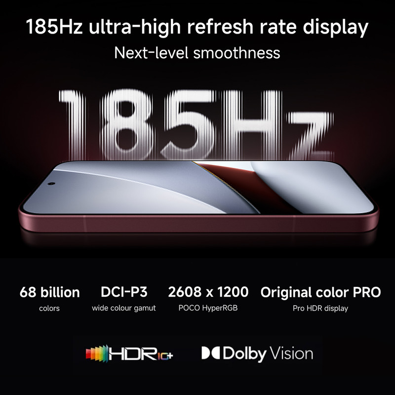 Un smartphone con pantalla de 185Hz, 68 mil millones de colores, DCI-P3, HDR10+ y Dolby Vision.