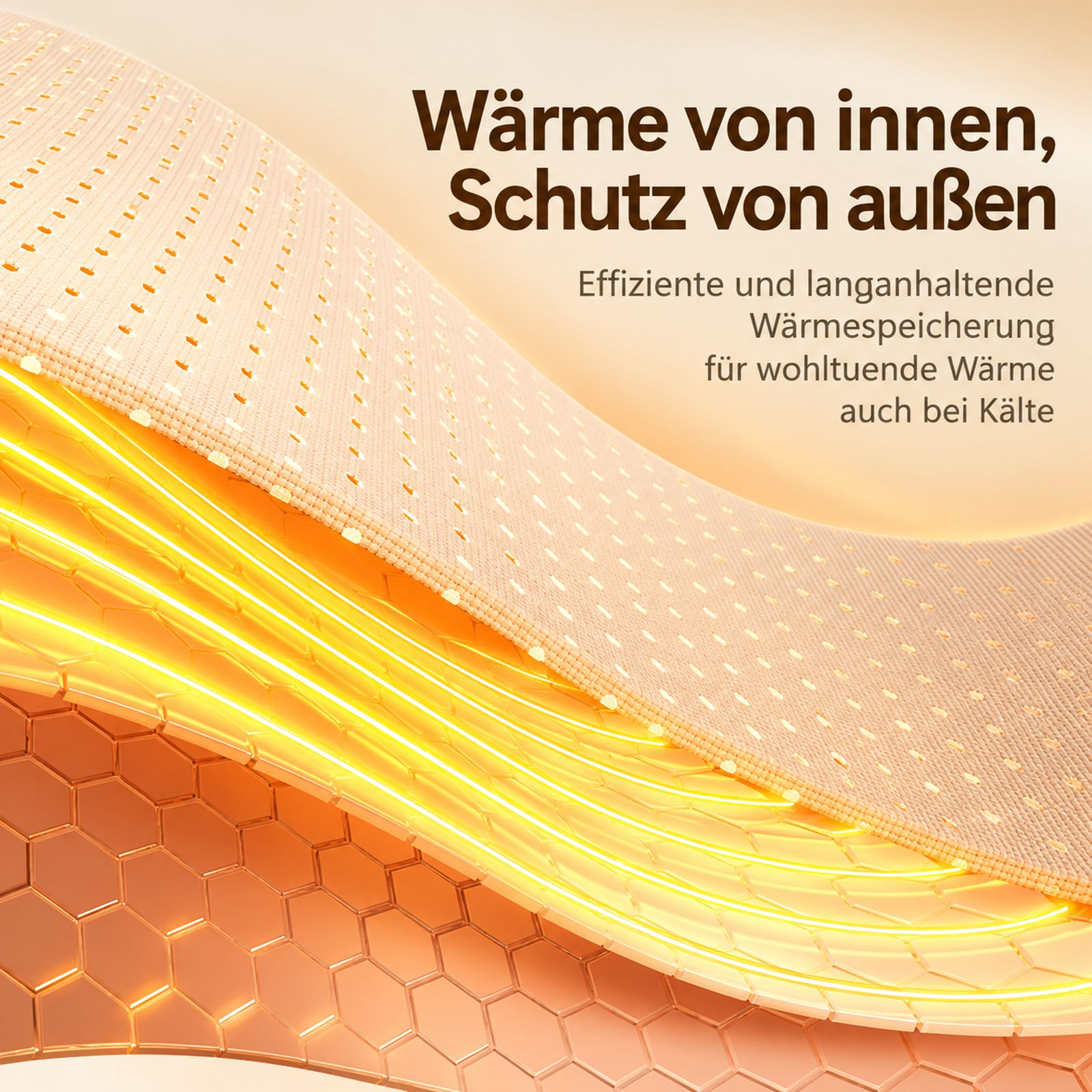 Wärme von innen, Schutz von außen, grafische Schichten zeigen Wärmespeicherung und Dämmung.