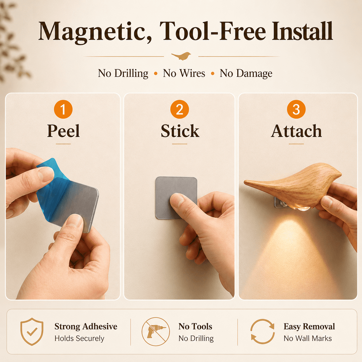 Anleitung: Abziehen, Aufkleben, Anbringen der Magnethalterung.