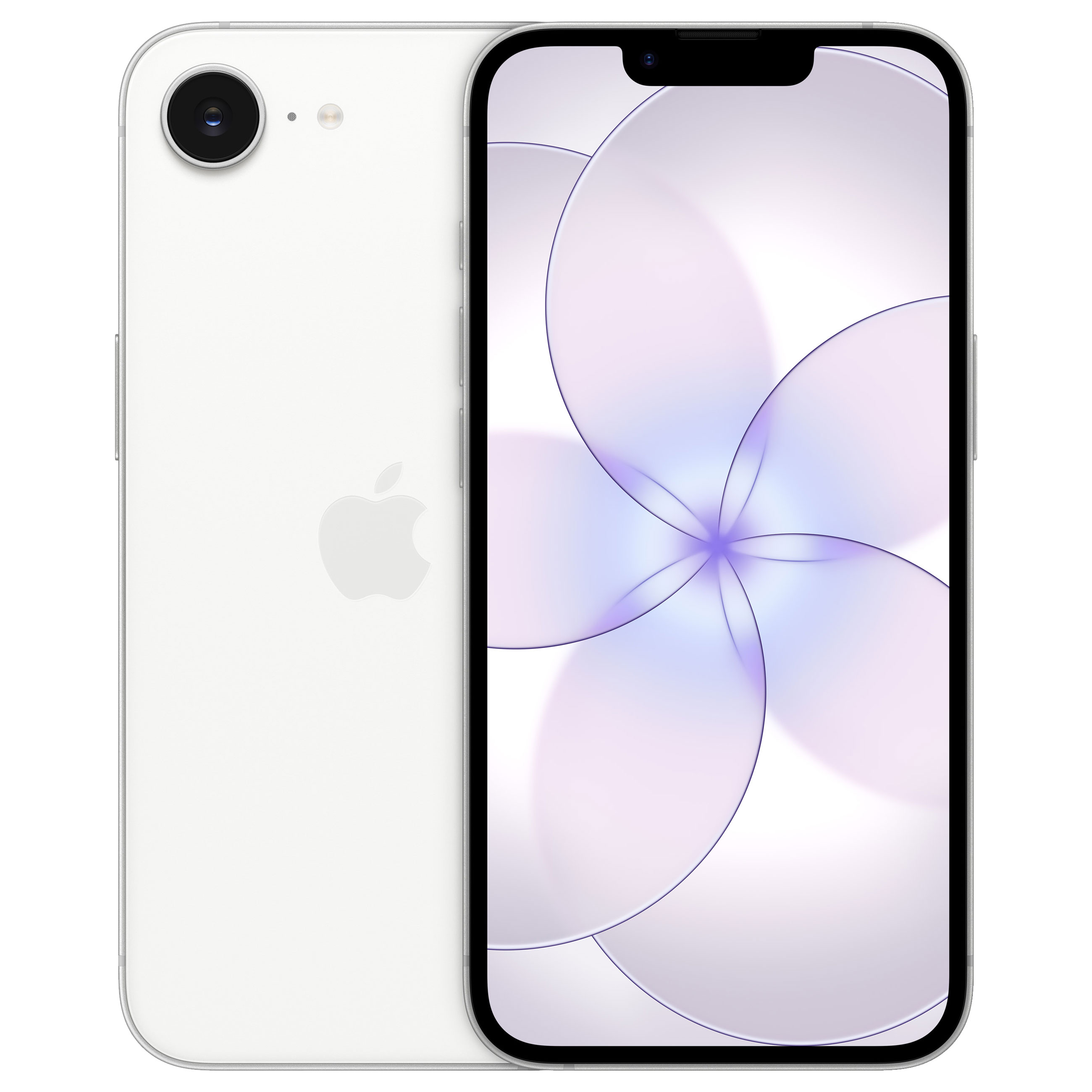 Smartphone bianco con una fotocamera posteriore e un luminoso sfondo floreale sullo schermo.