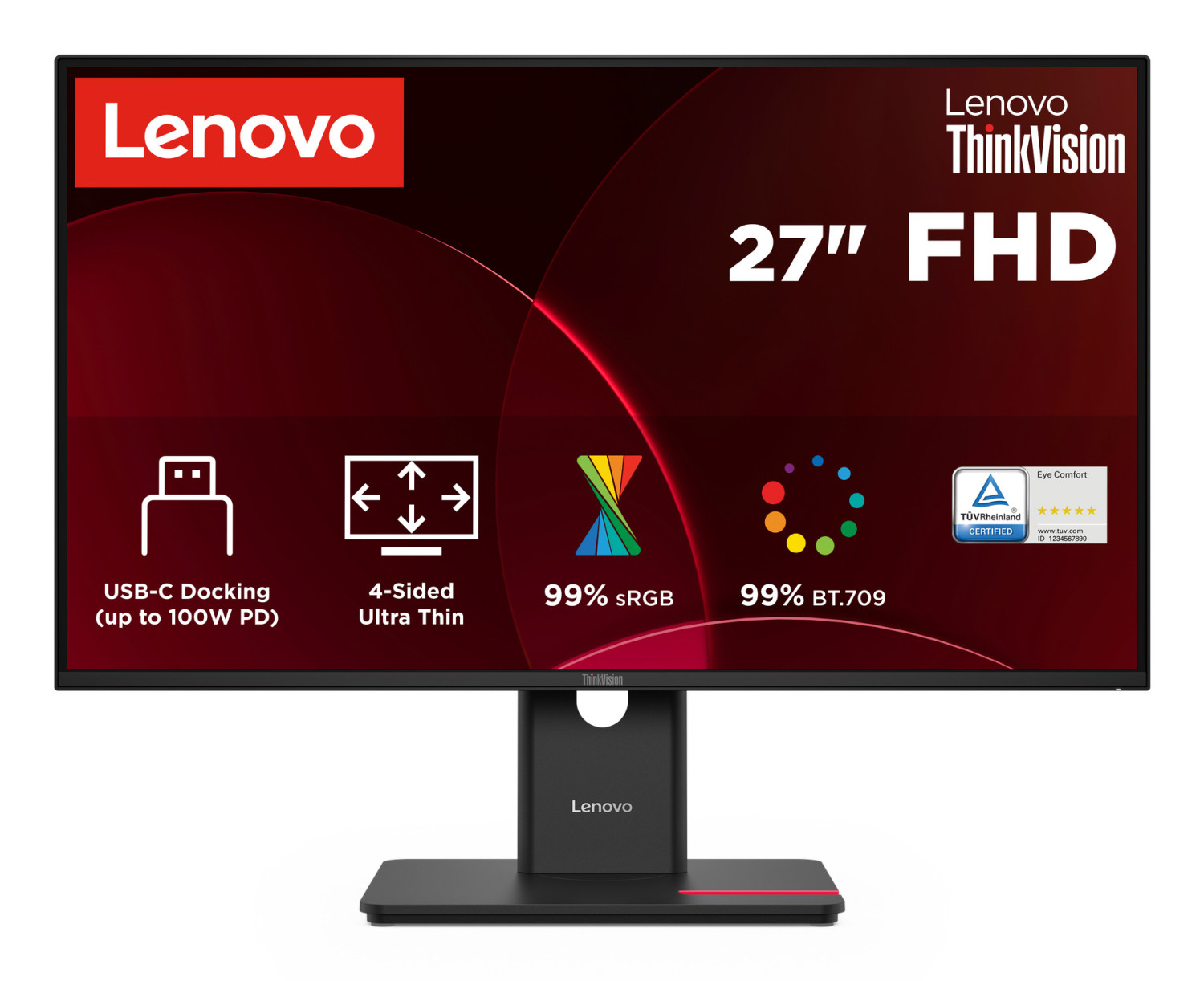 Lenovo ThinkVision 27 Zoll FHD-Monitor mit USB-C-Docking, ultra-dünnem Rand und 99% sRGB.