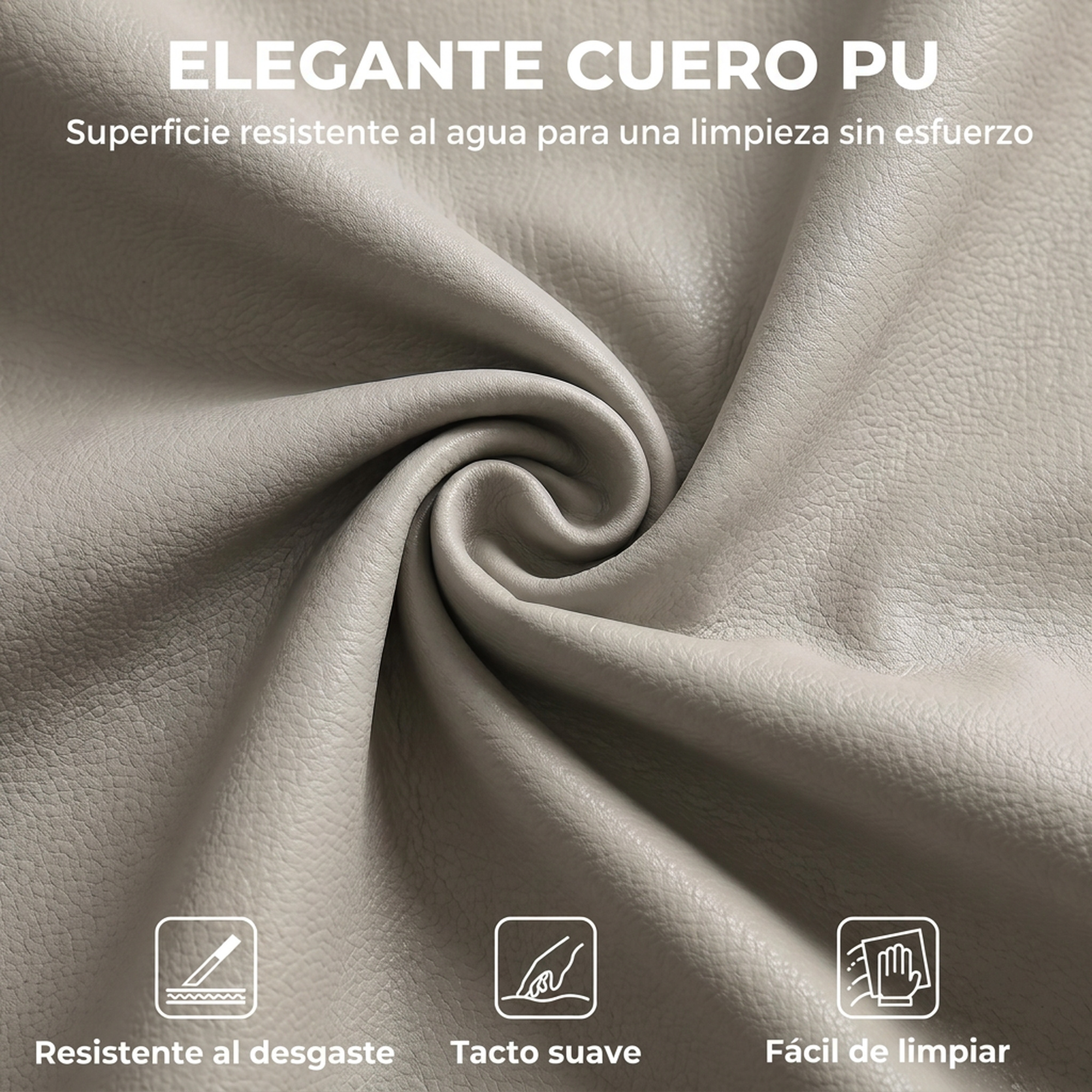 Elegante cuero PU, resistente al agua y desgaste, tacto suave y fácil de limpiar.