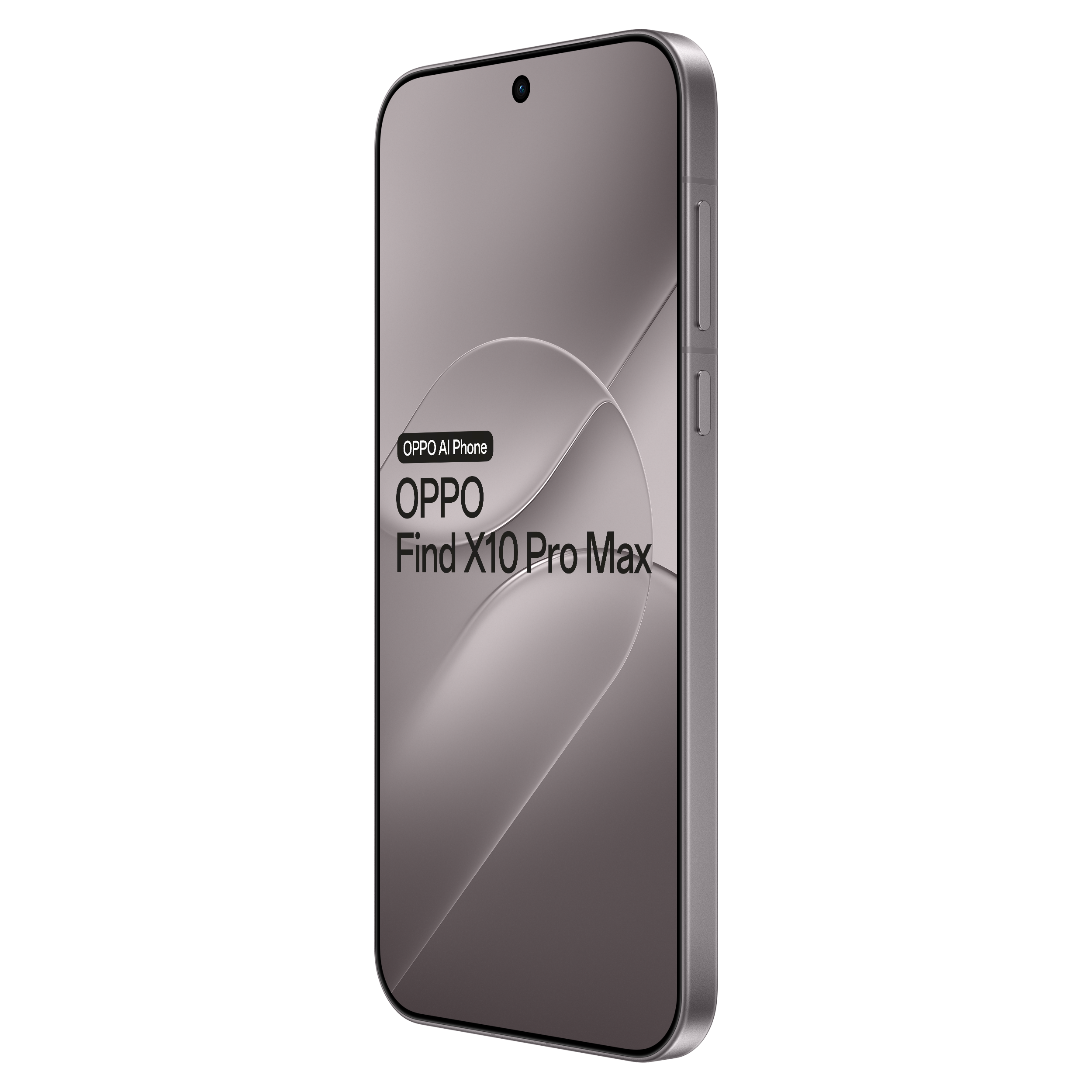 A silver Oppo Find X10 Pro Max smartphone is shown at an angle against a black background.
