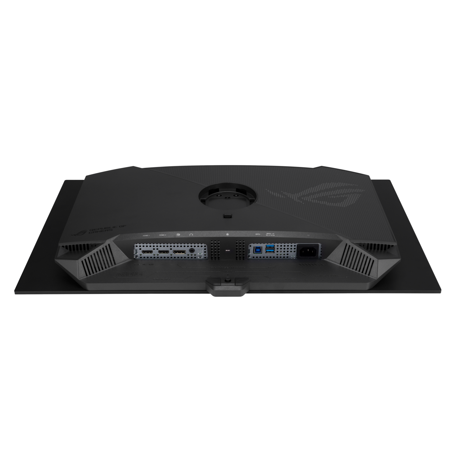 Vista posteriore di un monitor nero con varie porte e supporto VESA.