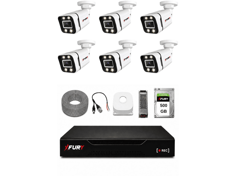 FURY 6 Kameralı 4 Warm LED Gece Renkli Görüş 500 GB HDD 5580 Güvenlik Kamera Seti Siyah
