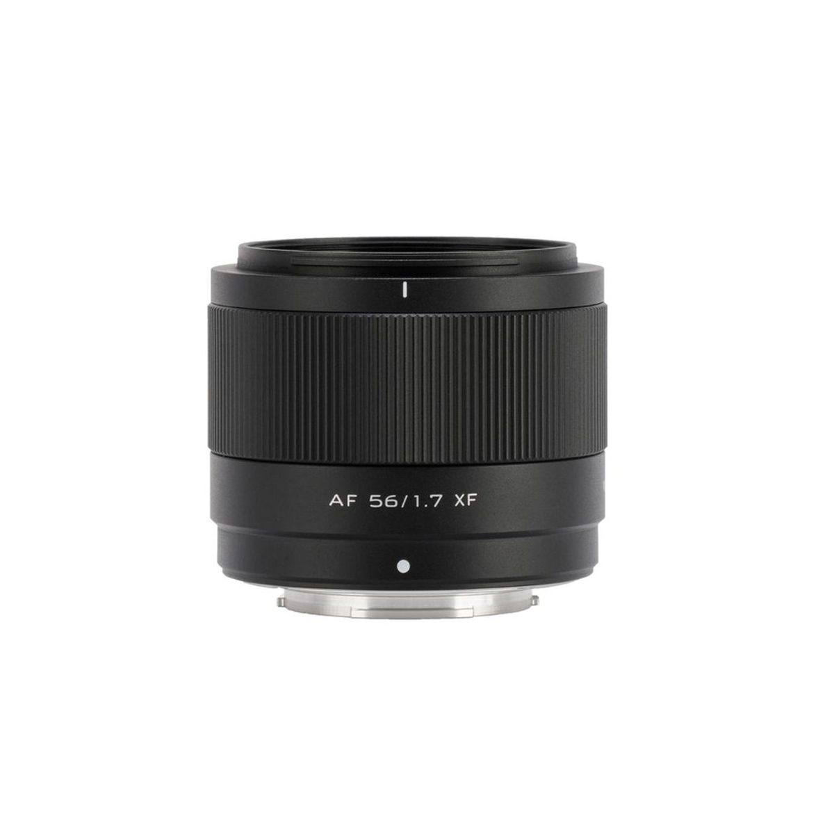 Beyaz arka planda AF 56/1.7 XF yazılı siyah kamera lensi.