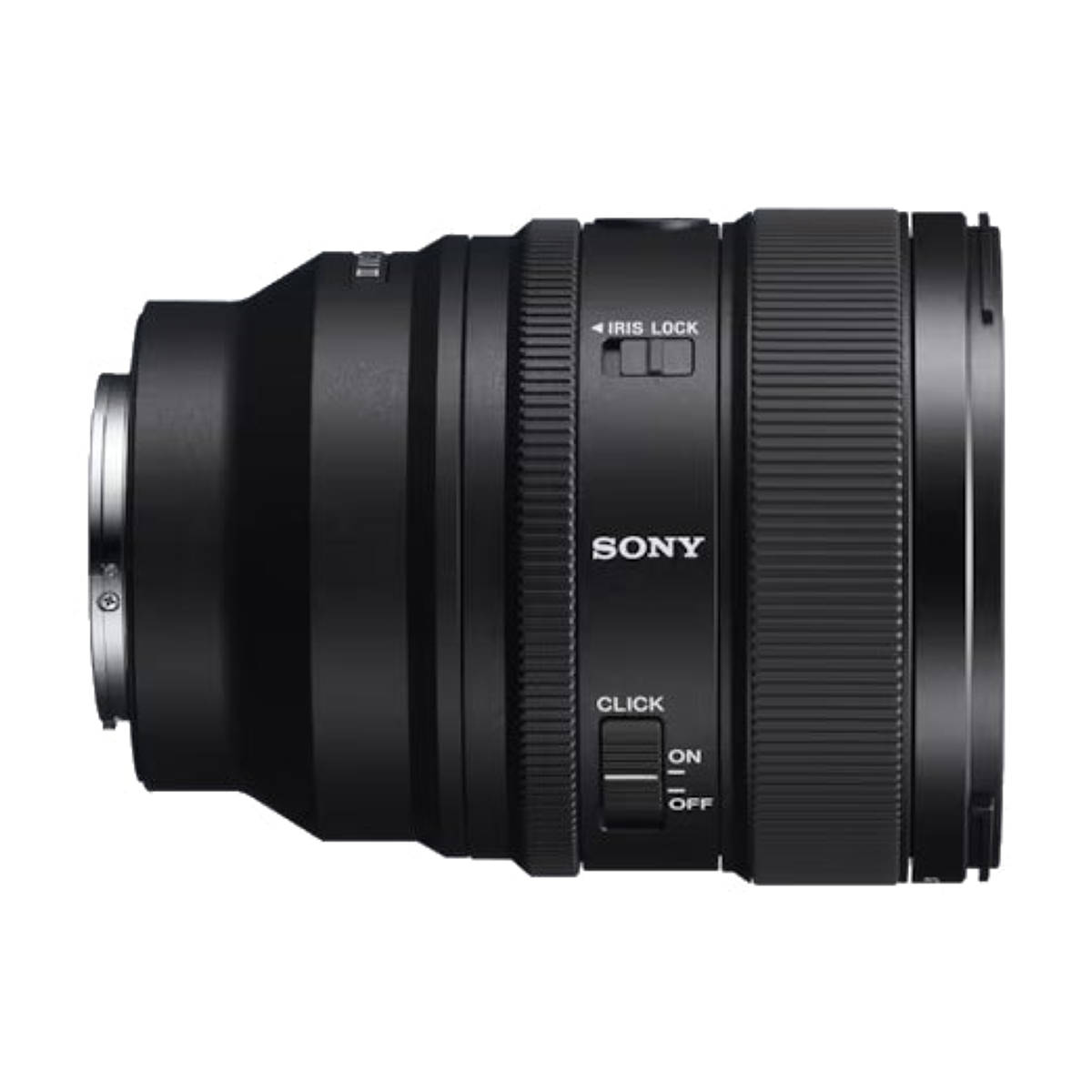 Beyaz arka planda tırtıklı halkalar ve anahtarlar bulunan siyah Sony kamera lensi.