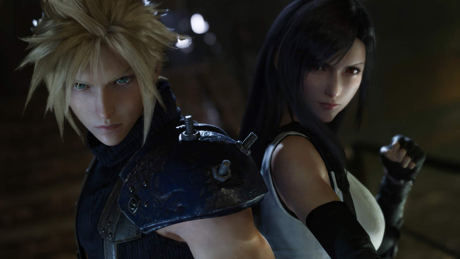 Cloud und Tifa stehen Rücken an Rücken und sind kampfbereit.