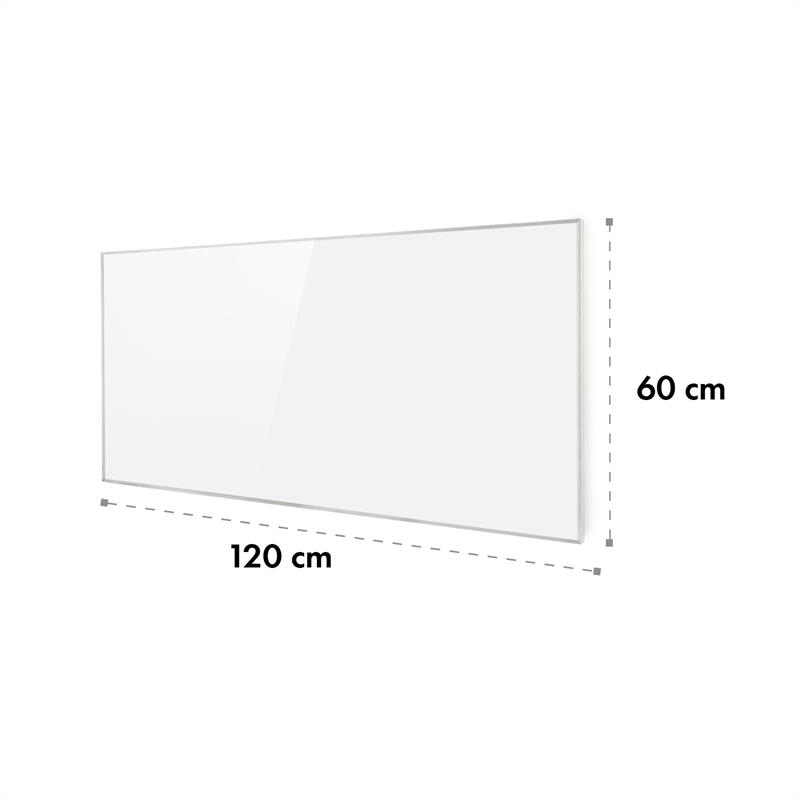 Rechteckiges weißes Paneel mit den Maßen 120 cm Breite und 60 cm Höhe.
